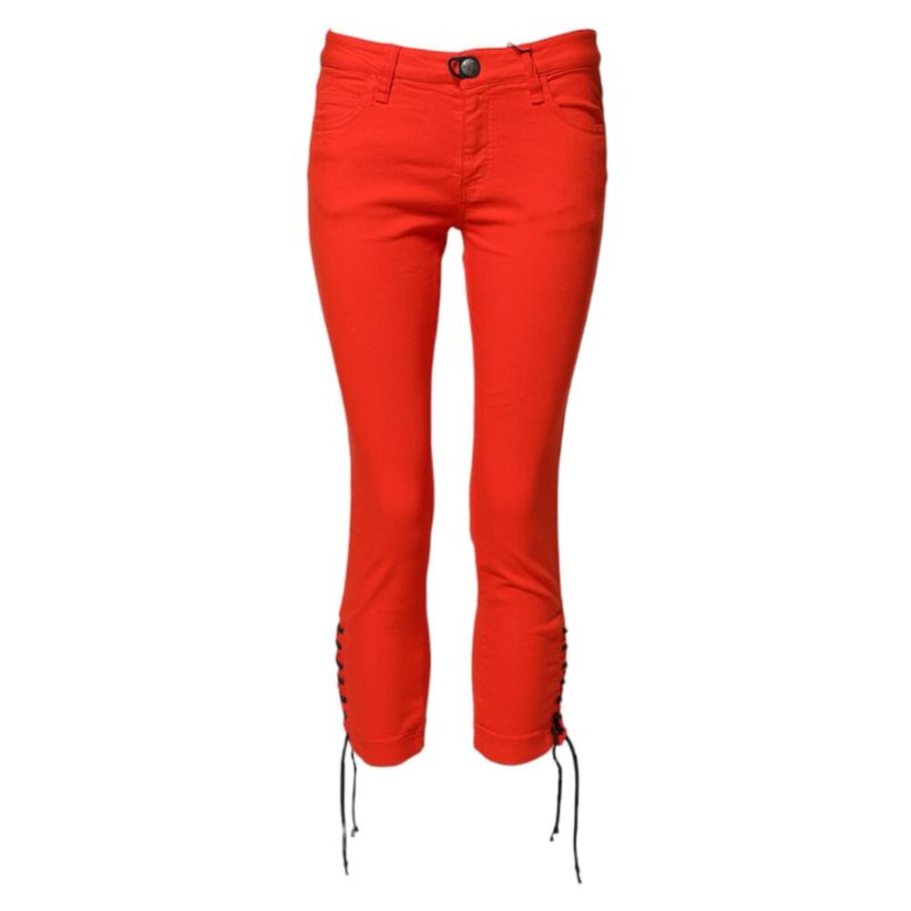 PLEIN SUD Red Mid Waist Skinny Cropped Trouser Women's Jeans